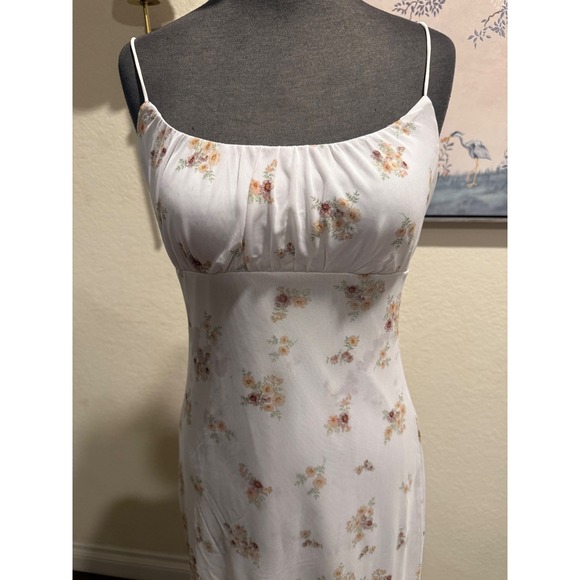 No Comment NY LA Floral Mesh Mini Dress White Sleeveless Spaghetti Strap Large - Picture 2 of 4